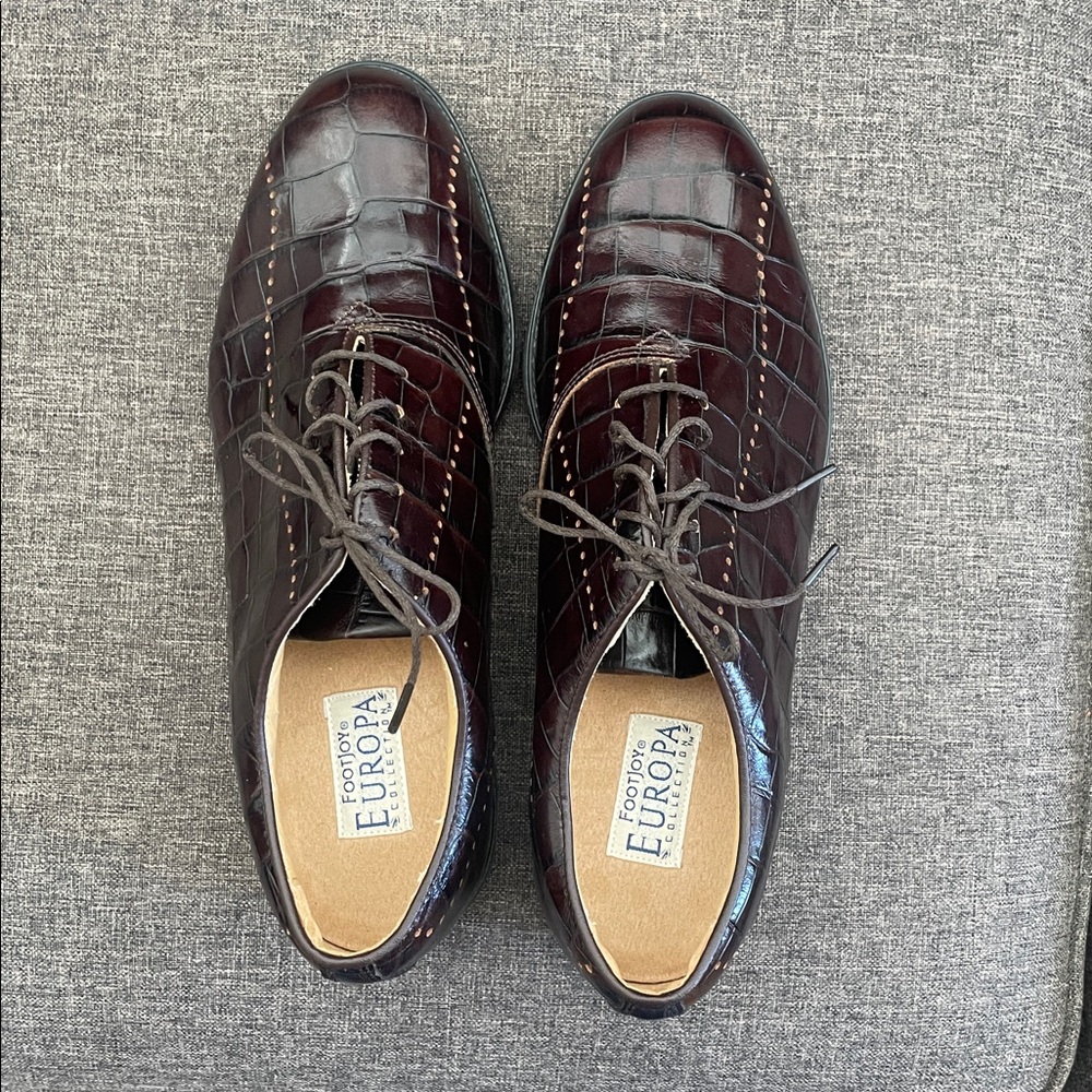 FootJoy Dark Brown Croc-Embossed leather golf shoes